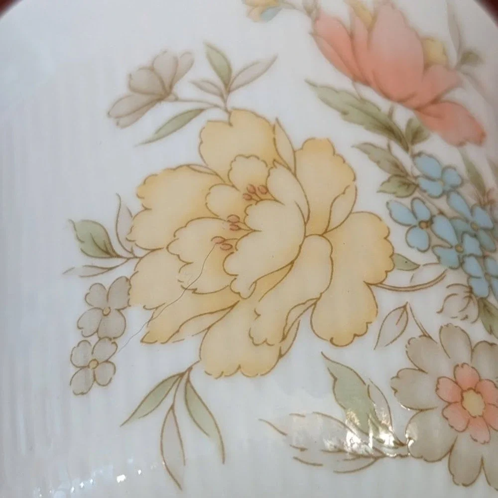 Vintage Ichiyama Toen Japan Floral Porcelain Tea Cups Set of 5‎ Ribbed Edge